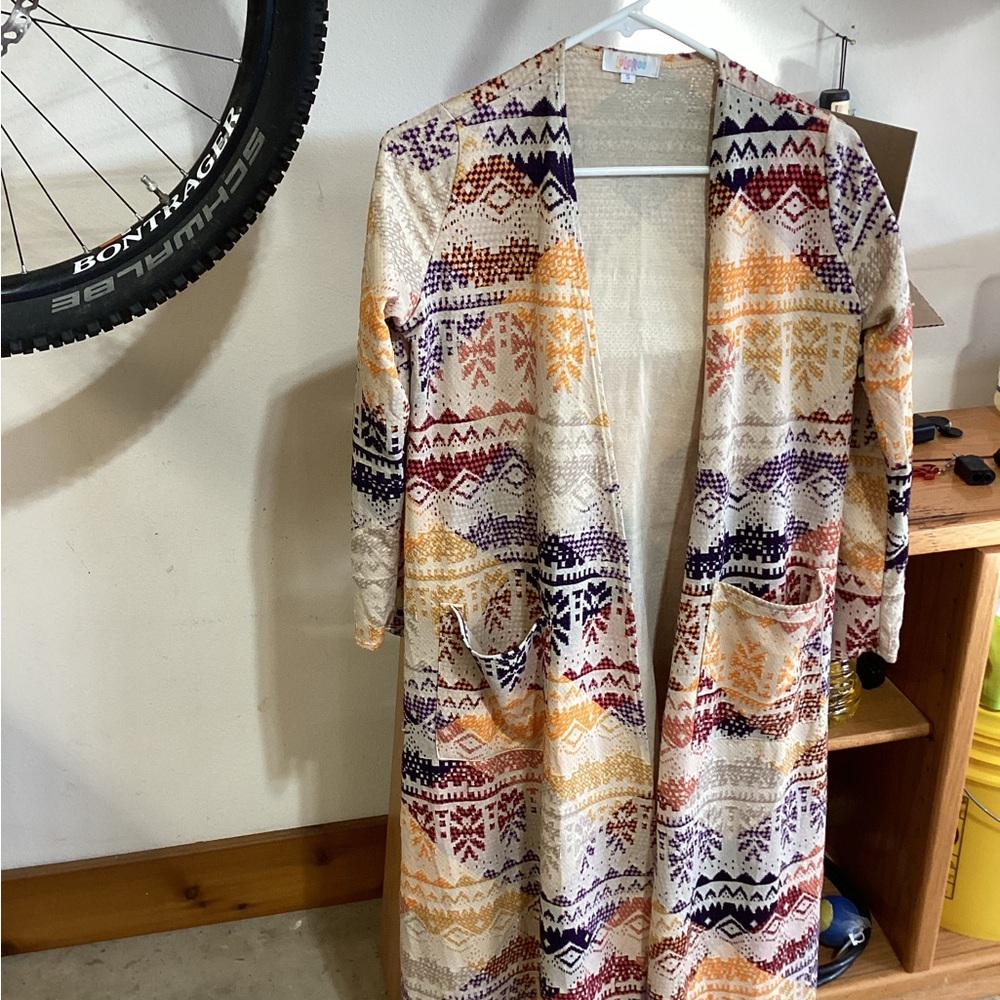 LuLaRoe Beige and Purple Cardigan